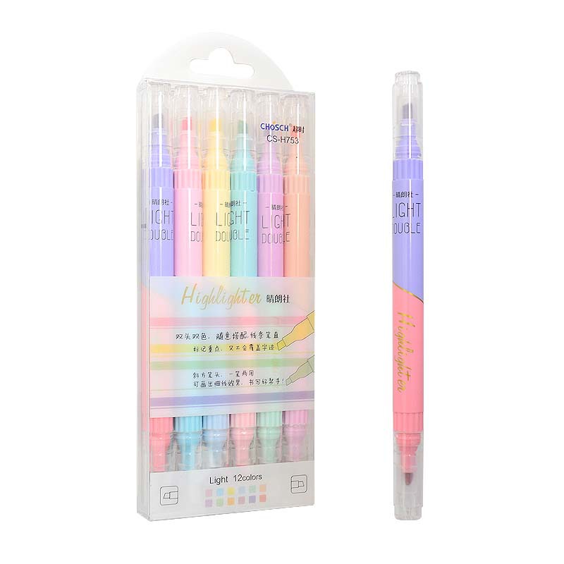 Pastel Highlighter Set Double Ended - 6 adet çift İpucu fosforlu kalemler