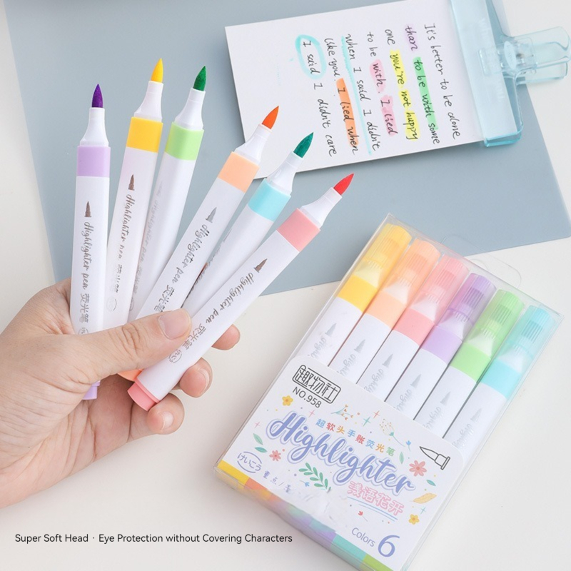 Pastel Highlighter Set Double Ended - 6 renk Pastel renkli fosforlu kalem
