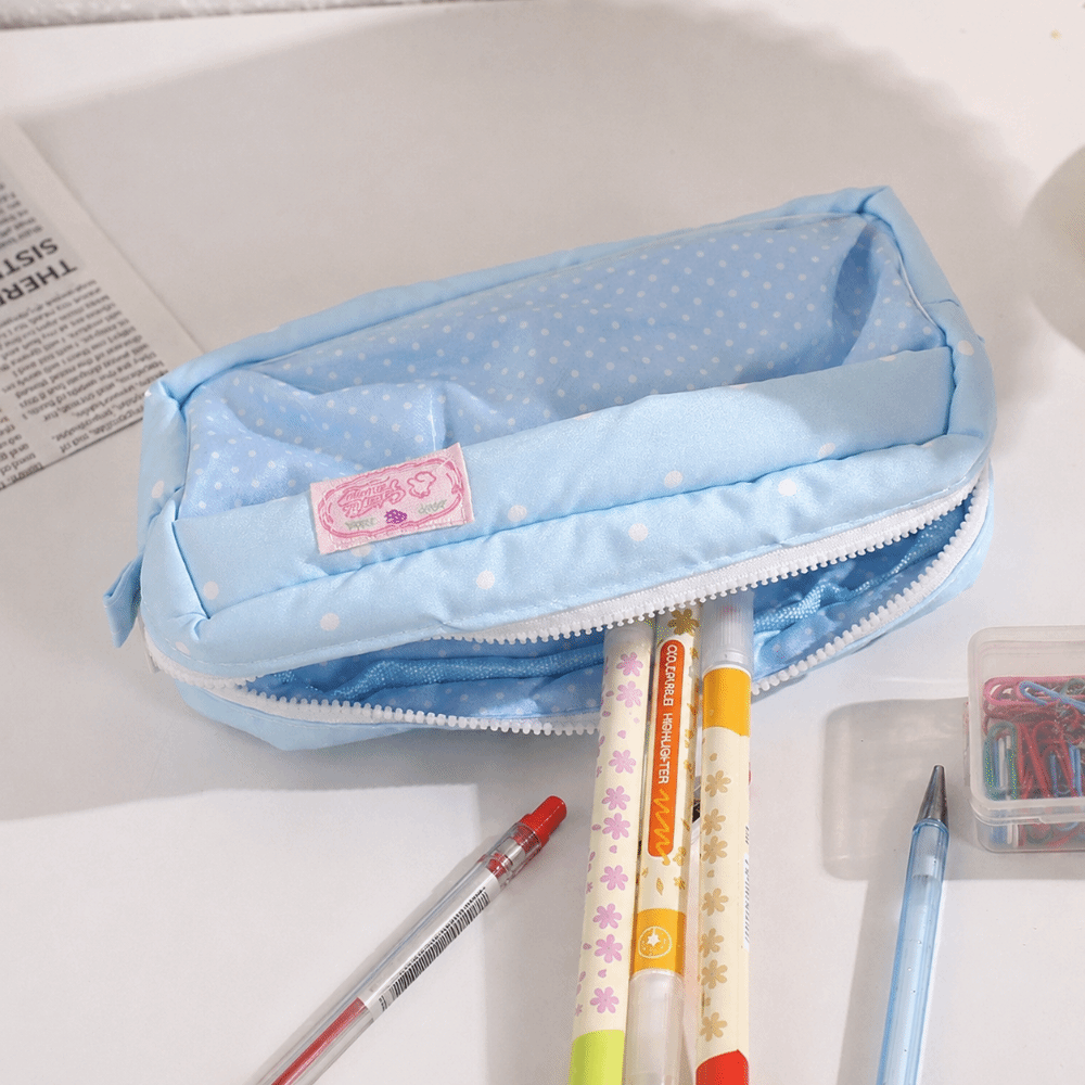 Aesthetic Large Pencil Case Pouch - Estetik Puantiyeli Kalem Kutusu Büyük Kapasiteli
