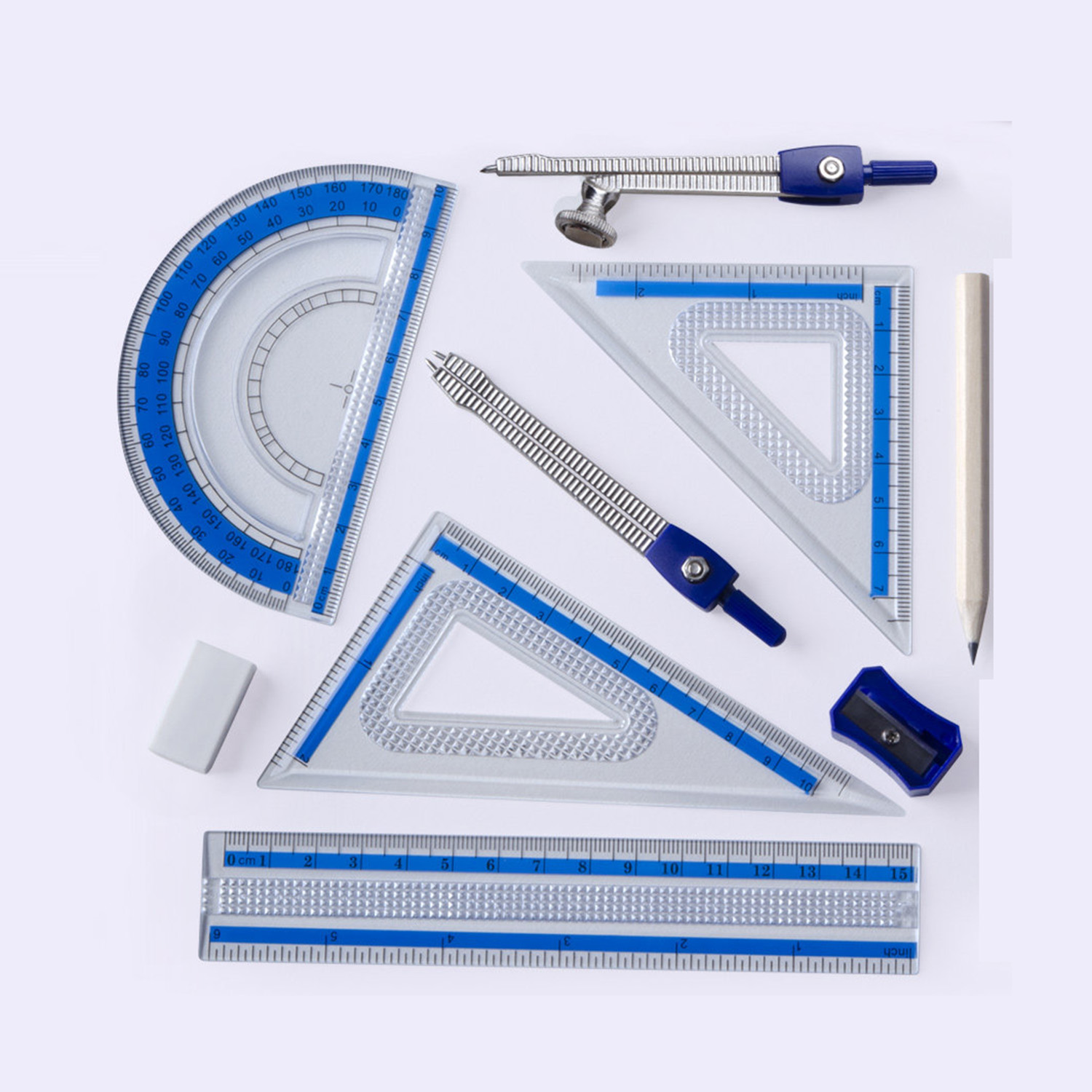 Math Geometry Set With Compass - 10 Parça Geometri Matematik Seti Kırılmaz