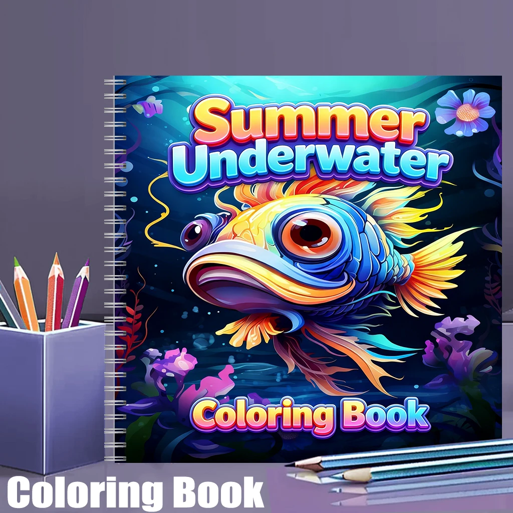 School Supplies - Yetişkinler için Yaz Sualtı Boyama Kitabı,