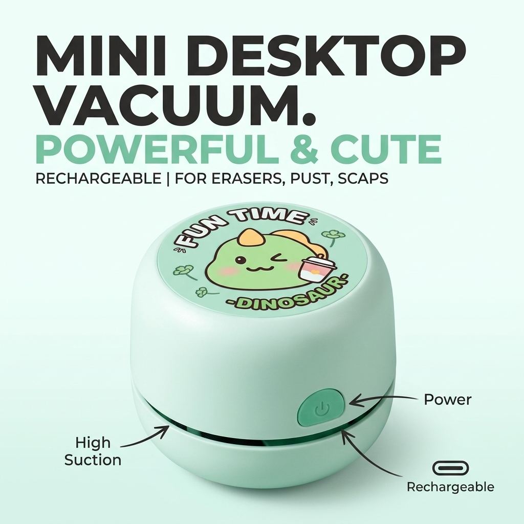 Mini Desktop Vacuum Cleaner For Eraser Dust - Masaüstü Elektrikli Süpürge, Mini, Şarj Edilebilir,