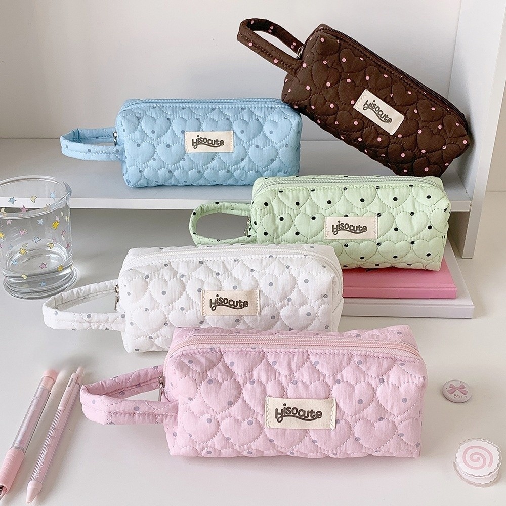 Aesthetic Large Pencil Case Pouch - Kalem Çantası Kore Noktalı Kırtasiye Çantası