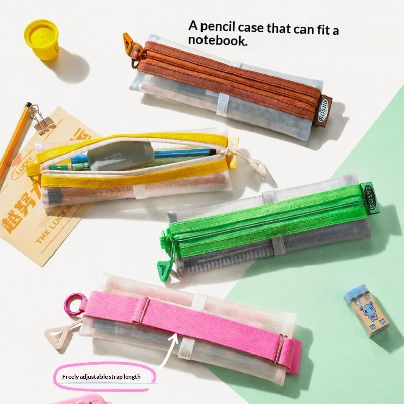 Clear Mesh Pencil Pouch For Exam - Şeffaf File Kalem Çantası Çift Fermuarlı