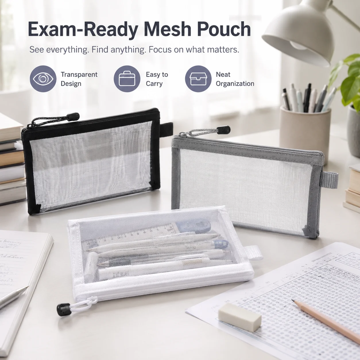 Şeffaf Örgü Kalem Çantası Sına - Clear Mesh Pencil Pouch For Exam incelemesi ve fiyatı
