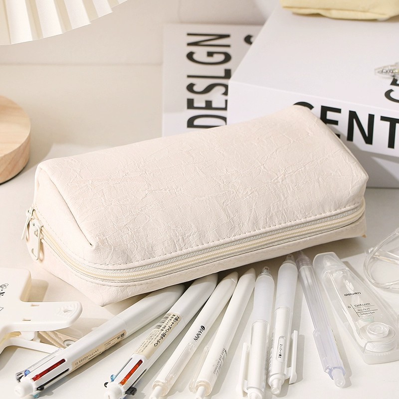 Kawaii Krem Deri Kalem Kutusu  - Aesthetic Large Pencil Case Pouch incelemesi ve fiyatı
